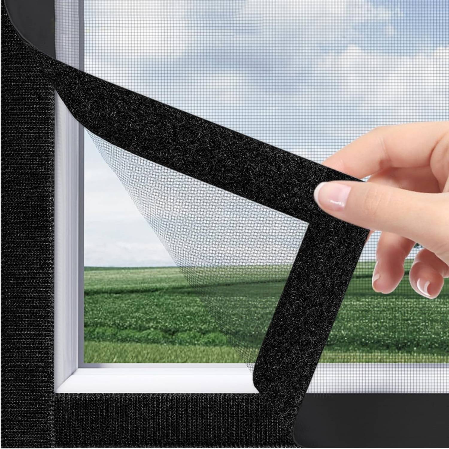 Velcro Window Screen - Black Edge, Standard Mesh (grey), 1000mm x 1500mm / 39" x 59": image 6