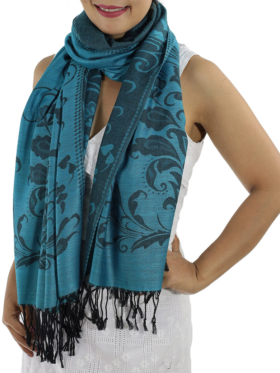 Patterned Pashmina Shawls, Light Blue