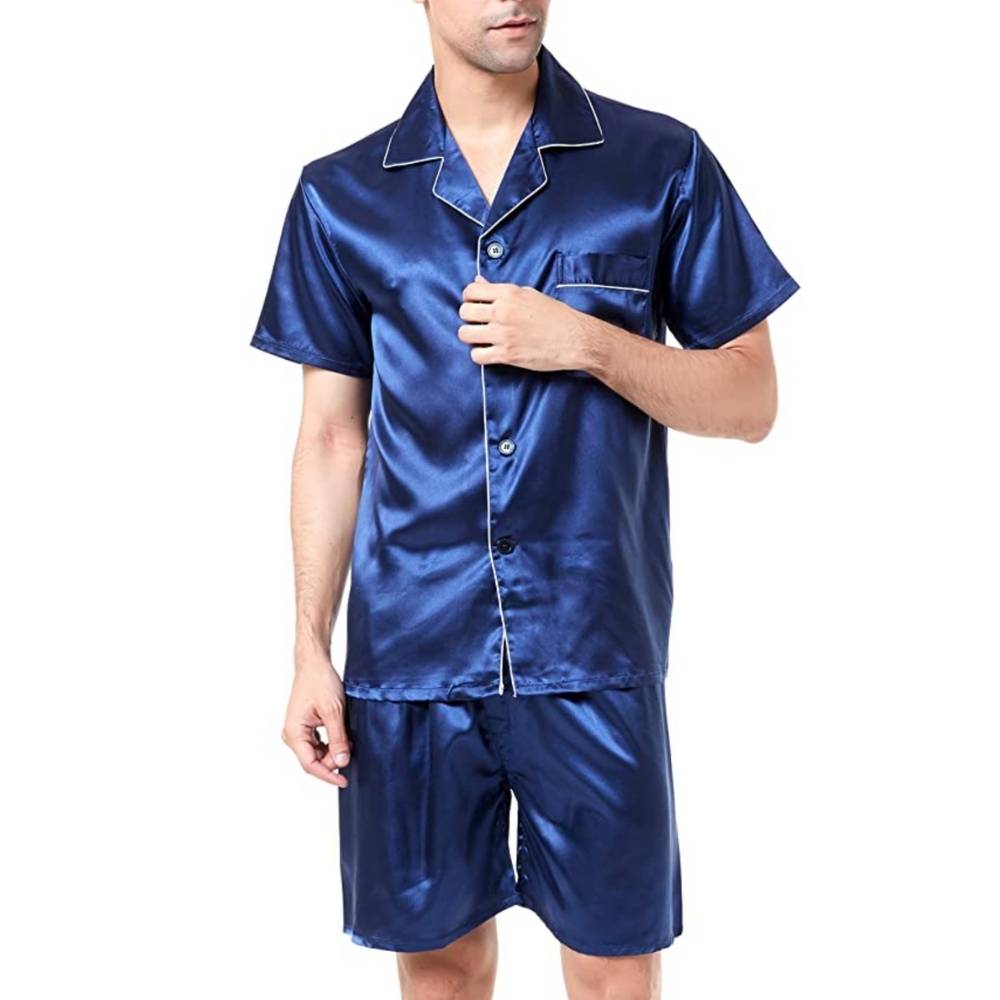 Mens Satin Pyjamas Set, Blue, 2XL