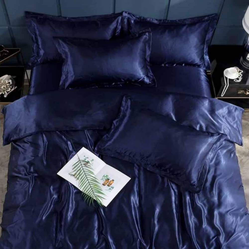 Satin Sheets, Blue, King 4 Piece Set