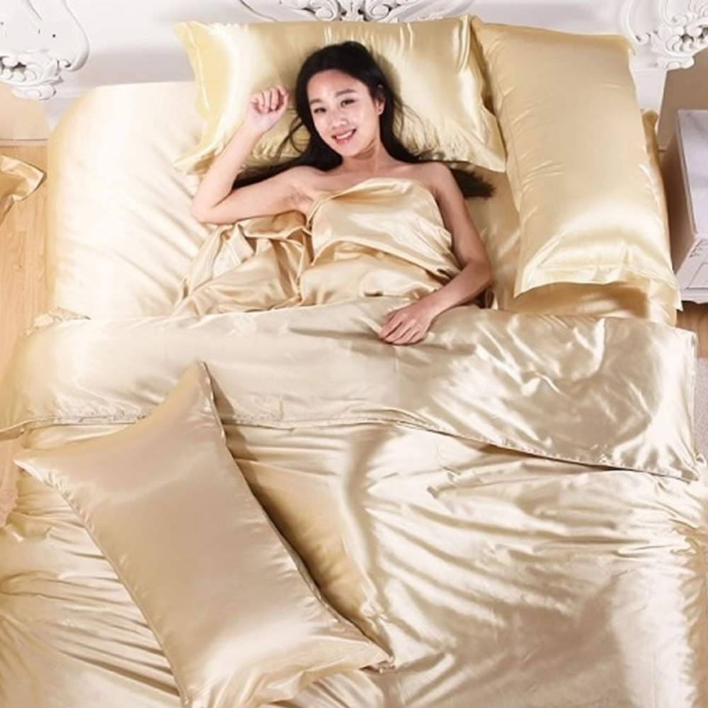 Satin Sheets, Gold, King 6 Piece Set