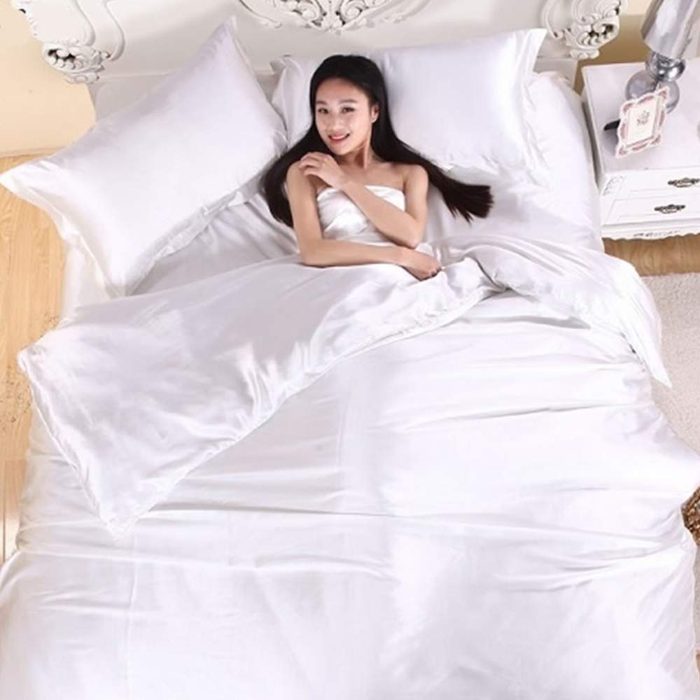 Satin Sheets, White, Queen 6 Piece Set