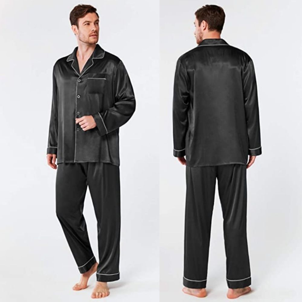 Silk Satin Pyjamas For Men - Black / L: image 2