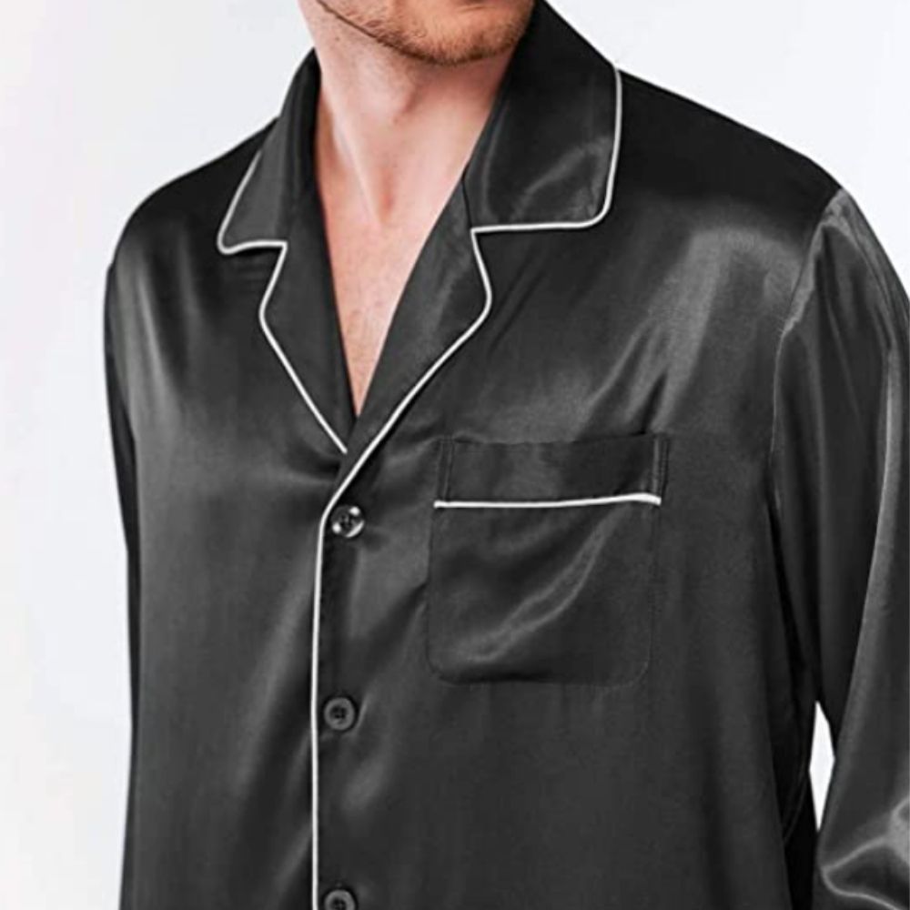 Silk Satin Pyjamas For Men - Black / L: image 9