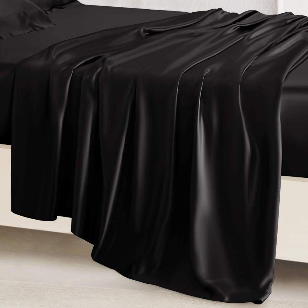 100% Pure Silk Sheet, Black, King (240cm x 270cm)